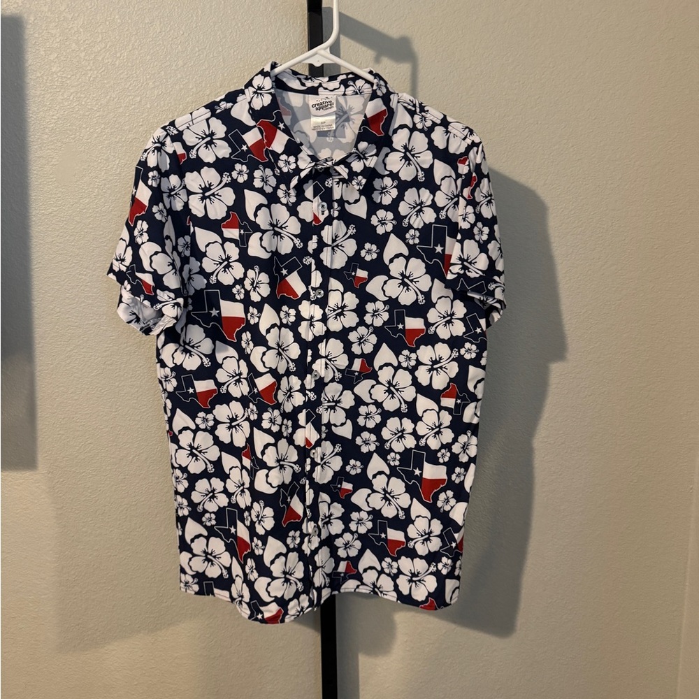 Casual Men's Floral Button Down Shirt - Navy, White, Red and Texas